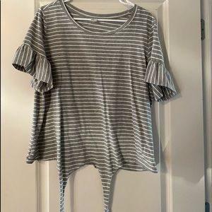 grey and white stripped top
